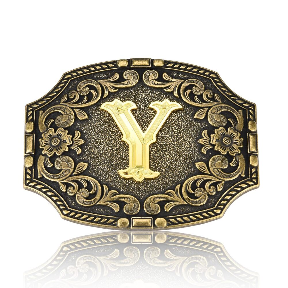 6985 Western Initial Letter ABC to XYZ Belt Buckle - Antique Golden Capital